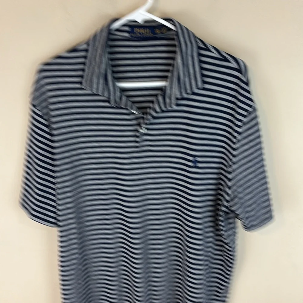 Polo Ralph Lauren Navy Gray Striped Soft Cotton Golf Polo Shirt Size XXL